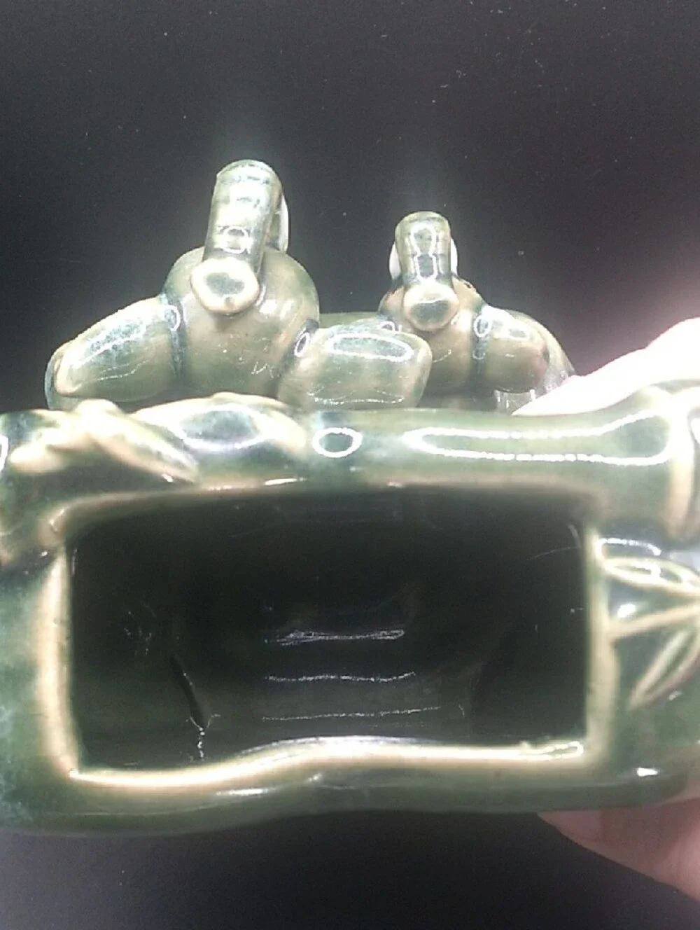Vintage Majolica-style Green Ceramic Elephant Planter/Vase (B9)